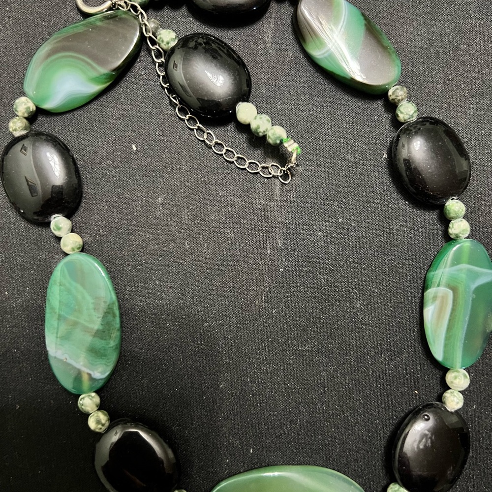 Green and Black Statement Necklace with onyx and agate Stones